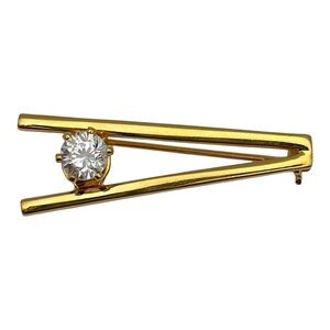Gold Tone Single Solitaire Clear Rhinestone Brooch Pin